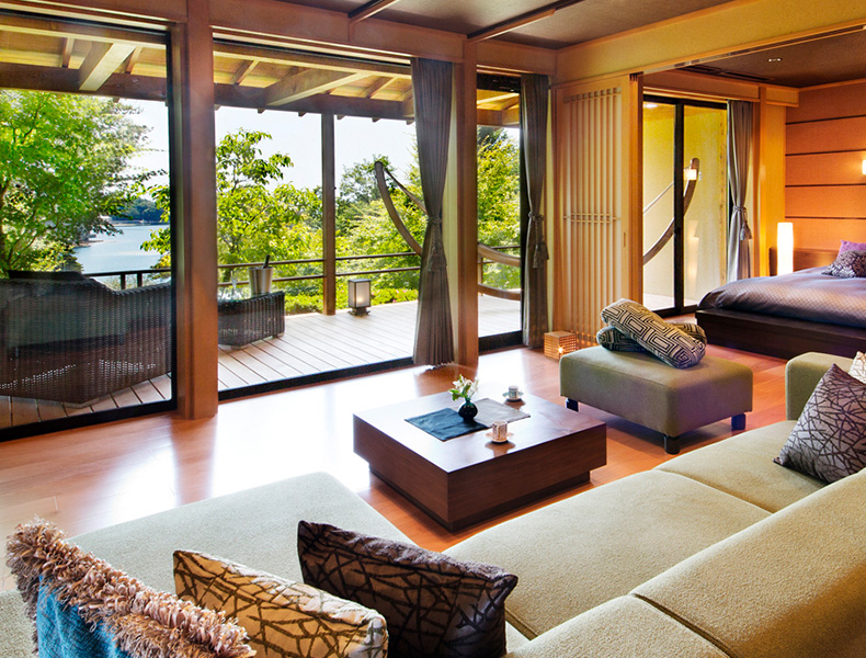 Luxury bay view suite with open-air bath